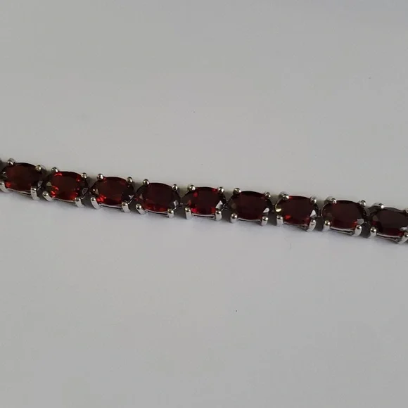 Sterling Silver 925 Deep Garnet Tennis Bracelet - Picture 6 of 10